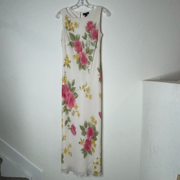 Ann Taylor 100% Silk Maxi Floral Sleeveless Dress w/ Shawl Y2K Sz 6 Multicolor - Picture 2 of 13